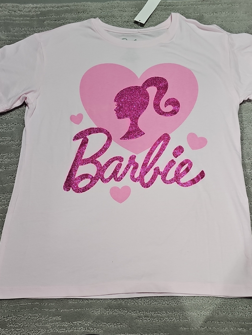 Official Barbie Movie Pink Glitter Script Logo Tee NWT Large